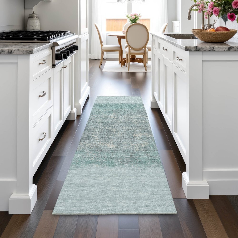 Machine Washable Indoor/Outdoor Chantille ACN2214 Teal 2'3" x 7'6" Runner Rug. Picture 5