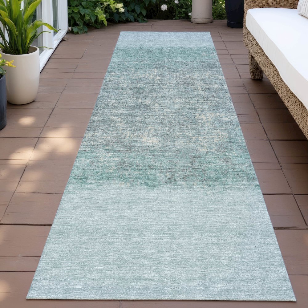 Machine Washable Indoor/Outdoor Chantille ACN2214 Teal 2'3" x 7'6" Runner Rug. Picture 6