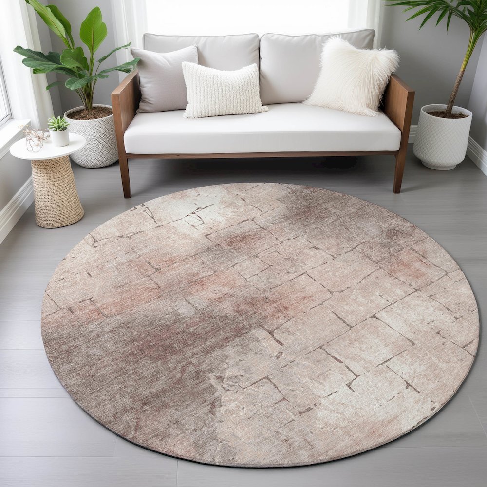 Machine Washable Indoor/Outdoor Chantille ACN2215 Coral 8' x 8' Round Rug. Picture 5