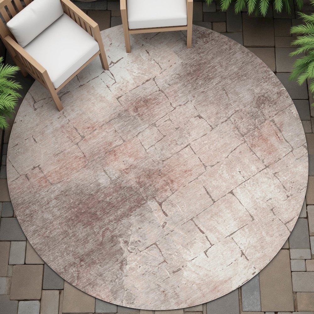 Machine Washable Indoor/Outdoor Chantille ACN2215 Coral 8' x 8' Round Rug. Picture 6