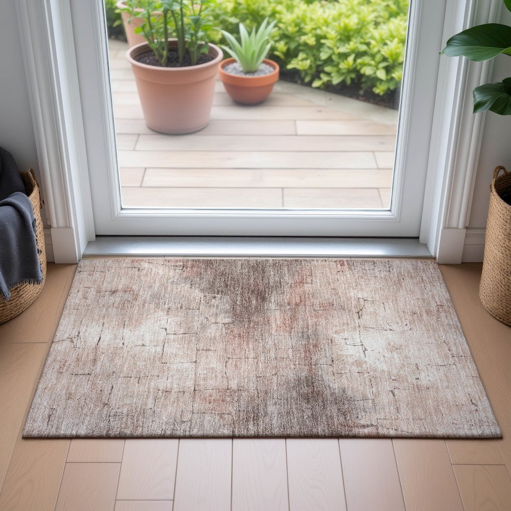 Machine Washable Indoor/Outdoor Chantille ACN2215 Coral 1'8" x 2'6" Rug. Picture 5