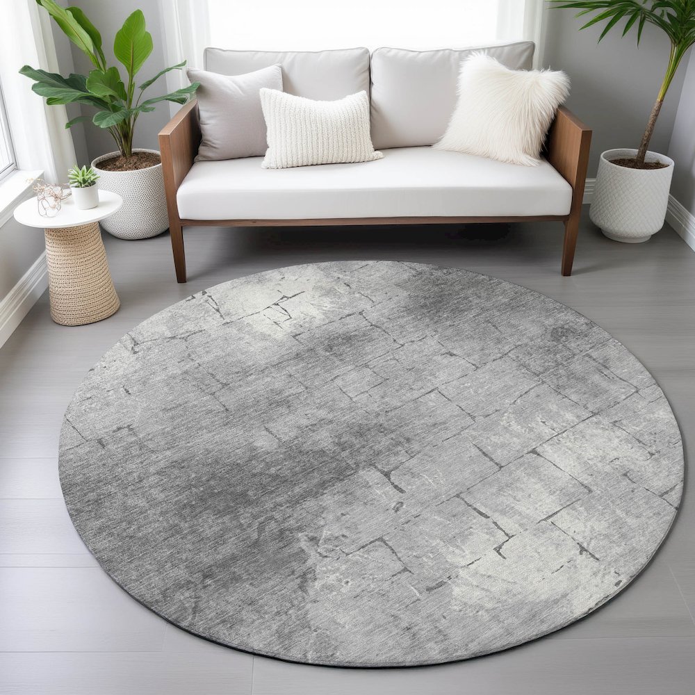 Machine Washable Indoor/Outdoor Chantille ACN2215 Gray 8' x 8' Round Rug. Picture 5