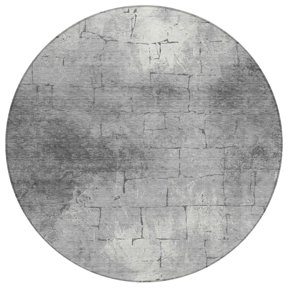 Machine Washable Indoor/Outdoor Chantille ACN2215 Gray 8' x 8' Round Rug. Picture 1