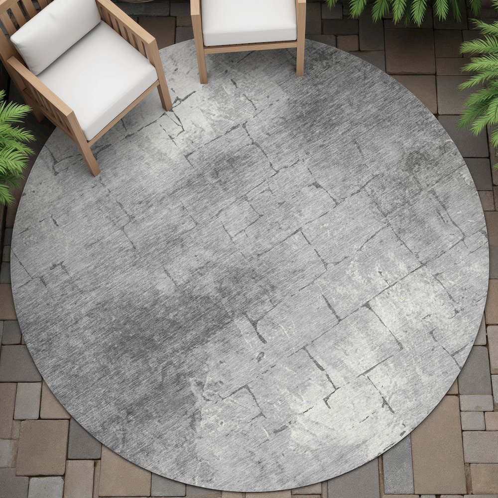 Machine Washable Indoor/Outdoor Chantille ACN2215 Gray 8' x 8' Round Rug. Picture 6