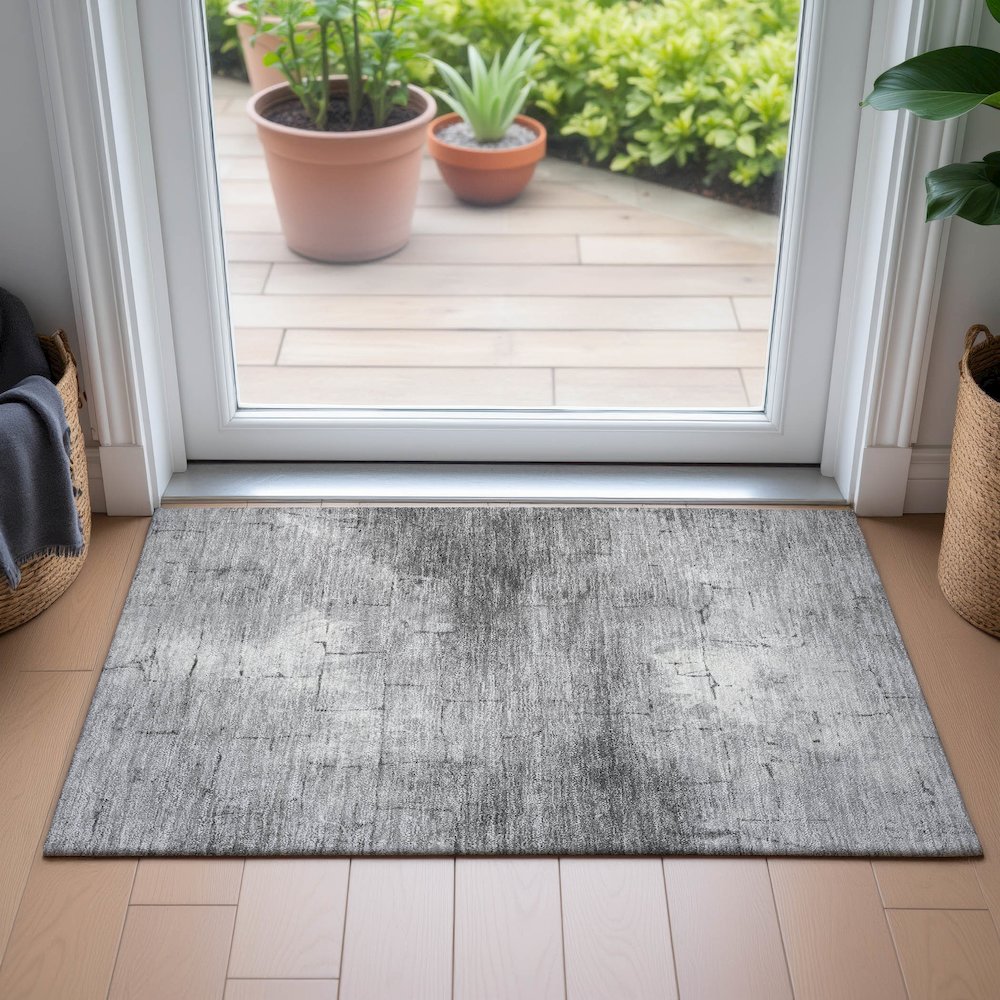 Machine Washable Indoor/Outdoor Chantille ACN2215 Gray 1'8" x 2'6" Rug. Picture 5