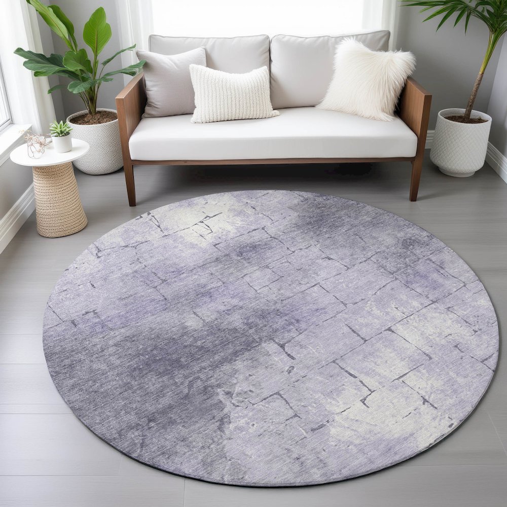 Machine Washable Indoor/Outdoor Chantille ACN2215 Lavender 8' x 8' Round Rug. Picture 5