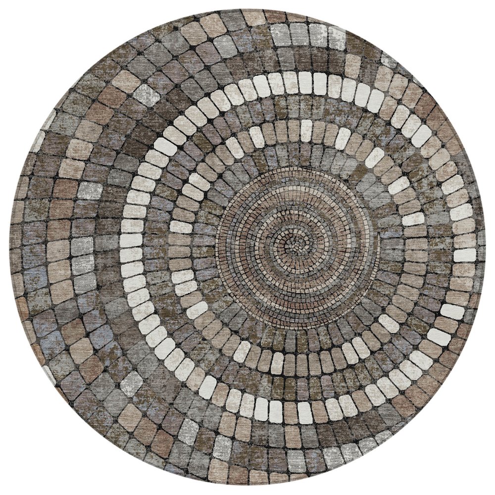 Machine Washable Indoor/Outdoor Chantille ACN2216 Brown 8' x 8' Round Rug. Picture 1