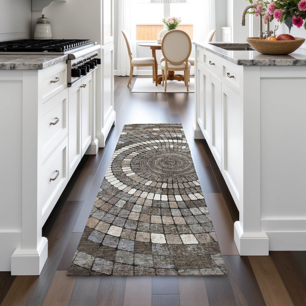 Machine Washable Indoor/Outdoor Chantille ACN2216 Brown 2'3" x 7'6" Runner Rug. Picture 5