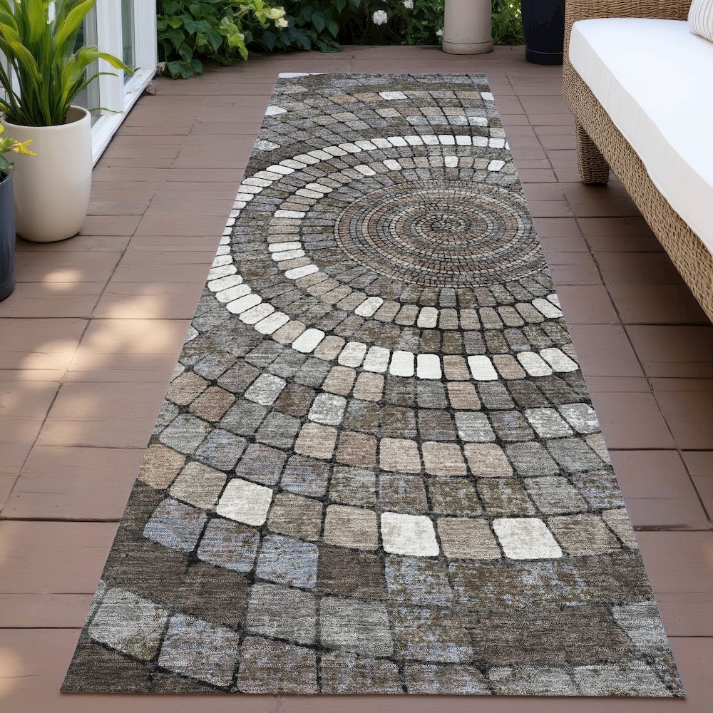 Machine Washable Indoor/Outdoor Chantille ACN2216 Brown 2'3" x 7'6" Runner Rug. Picture 6