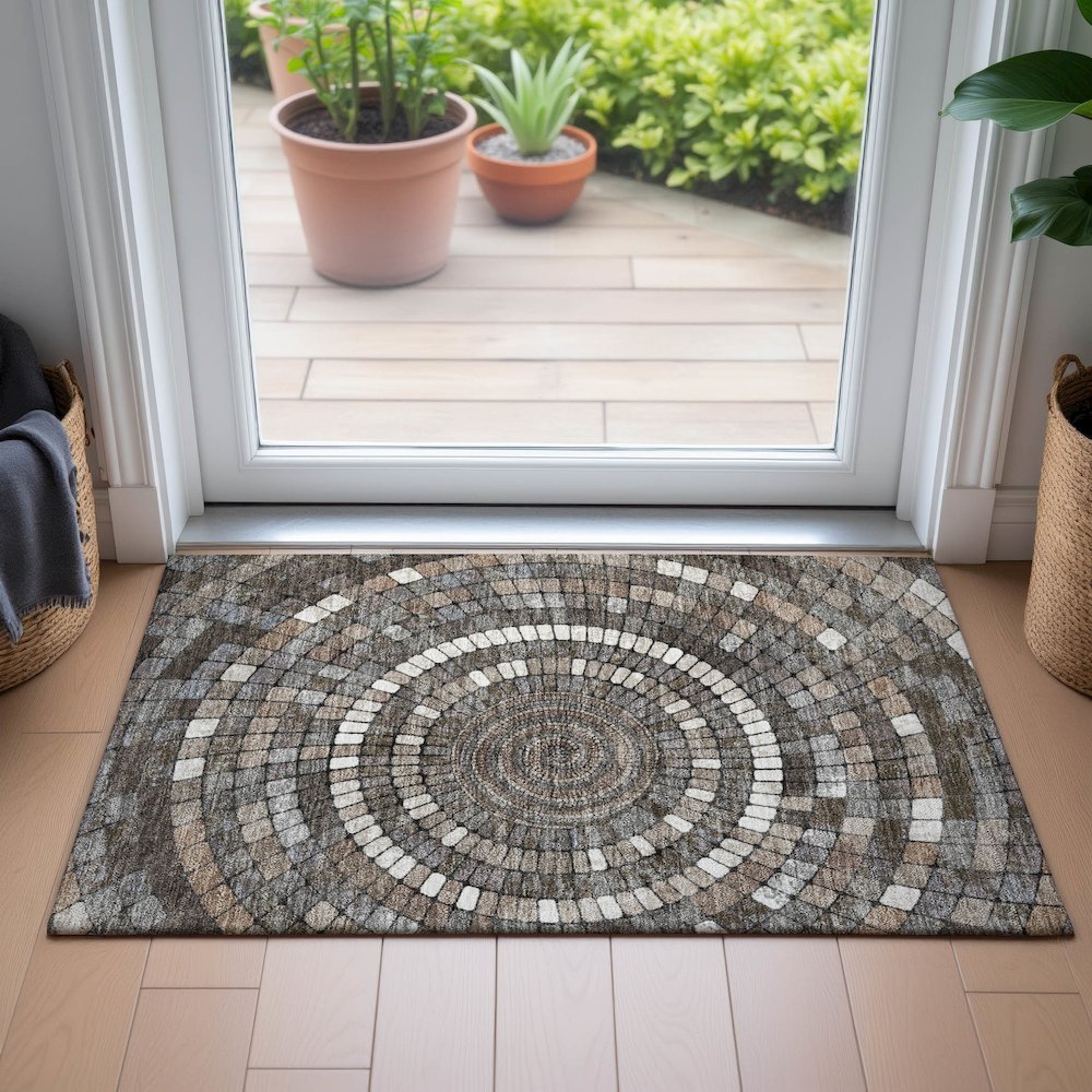 Machine Washable Indoor/Outdoor Chantille ACN2216 Brown 1'8" x 2'6" Rug. Picture 5