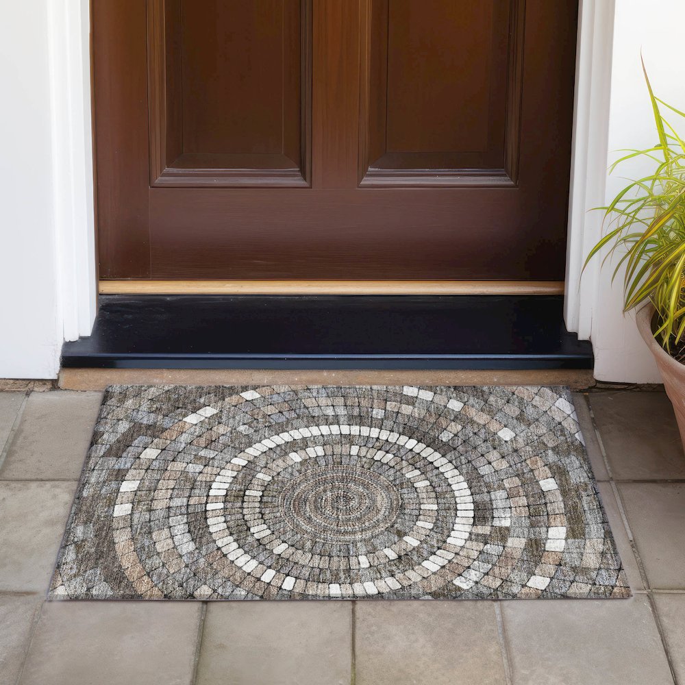 Machine Washable Indoor/Outdoor Chantille ACN2216 Brown 1'8" x 2'6" Rug. Picture 6
