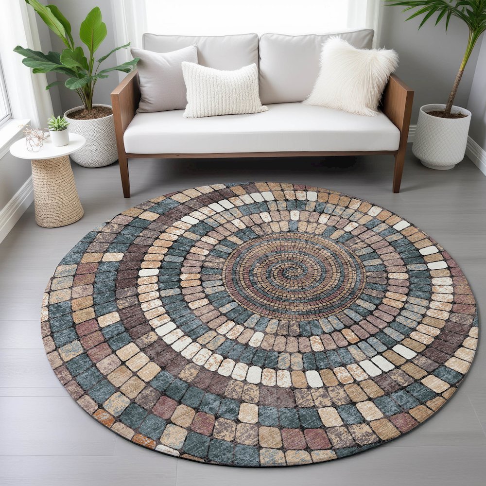 Machine Washable Indoor/Outdoor Chantille ACN2216 Copper 8' x 8' Round Rug. Picture 5