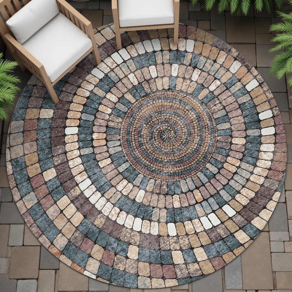Machine Washable Indoor/Outdoor Chantille ACN2216 Copper 8' x 8' Round Rug. Picture 6