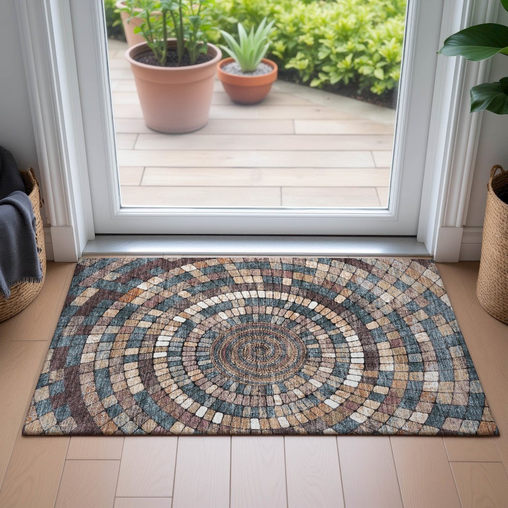 Machine Washable Indoor/Outdoor Chantille ACN2216 Copper 1'8" x 2'6" Rug. Picture 5