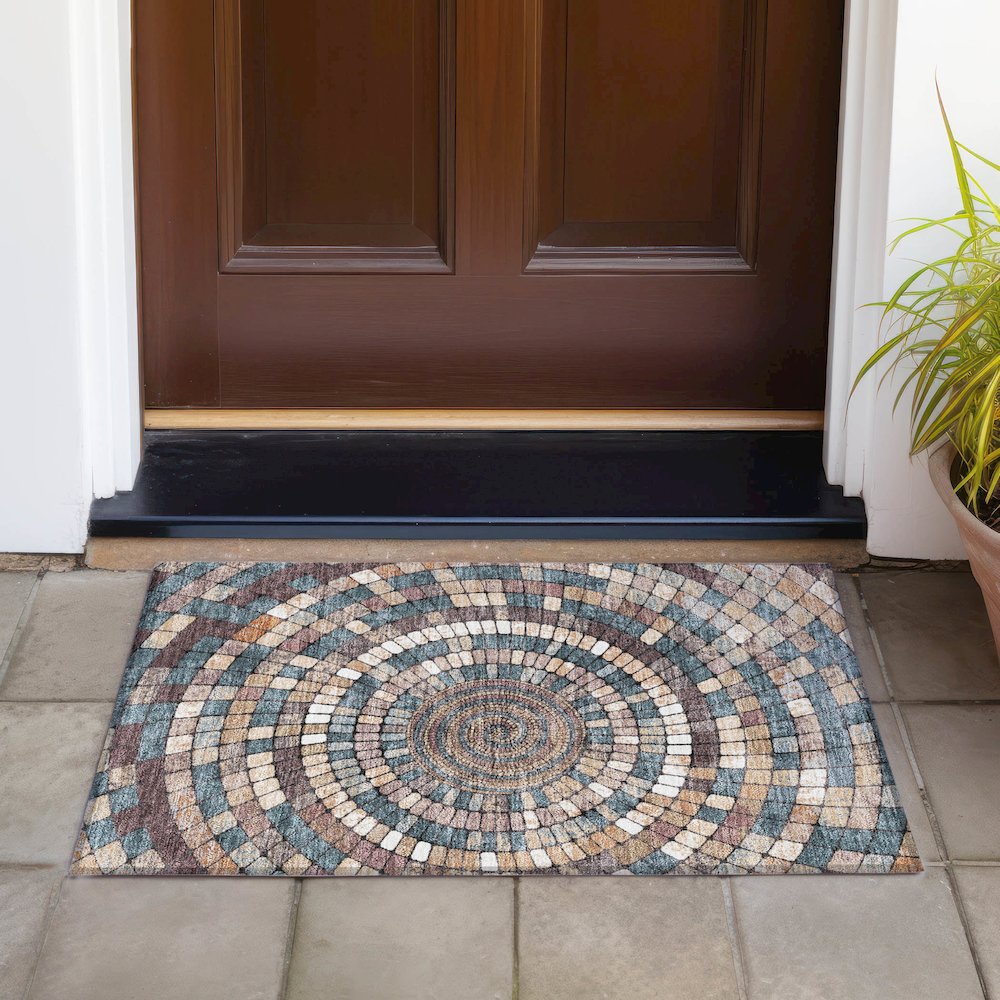 Machine Washable Indoor/Outdoor Chantille ACN2216 Copper 1'8" x 2'6" Rug. Picture 6