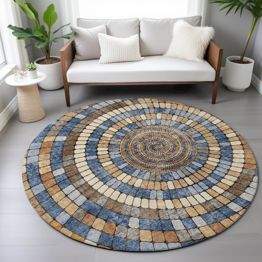 Machine Washable Indoor/Outdoor Chantille ACN2216 Denim 8' x 8' Round Rug. Picture 5