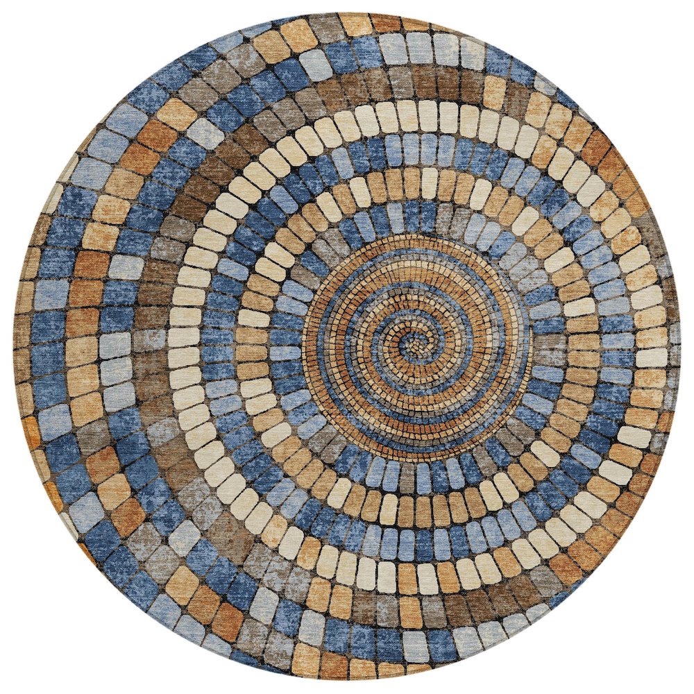 Machine Washable Indoor/Outdoor Chantille ACN2216 Denim 8' x 8' Round Rug. Picture 1
