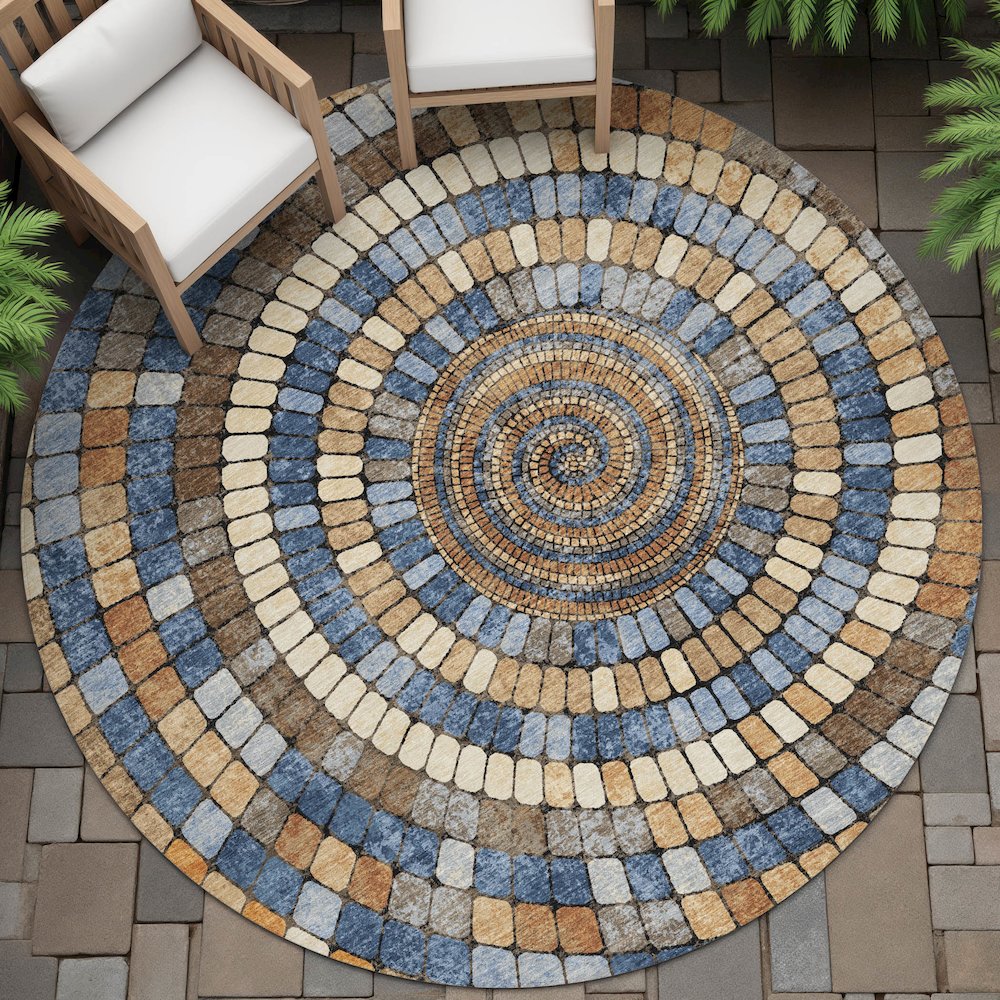 Machine Washable Indoor/Outdoor Chantille ACN2216 Denim 8' x 8' Round Rug. Picture 6