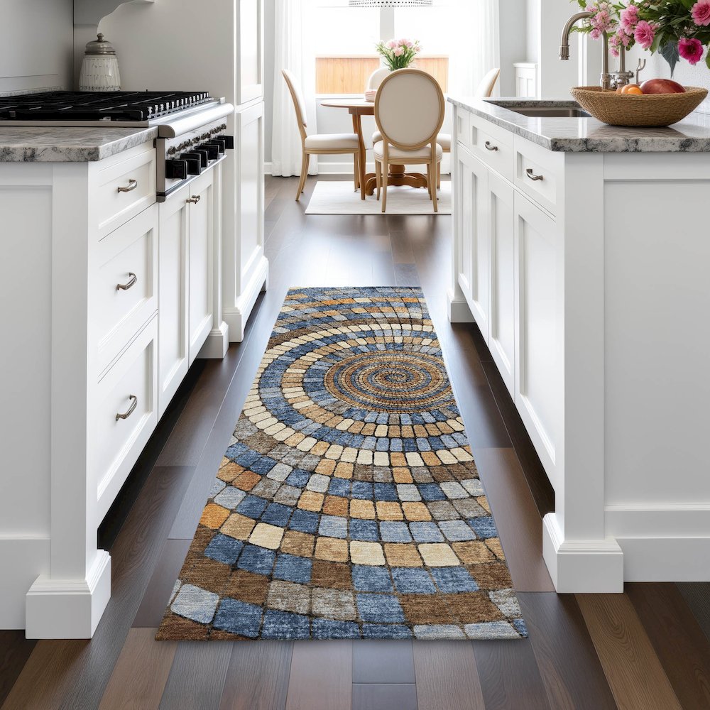 Machine Washable Indoor/Outdoor Chantille ACN2216 Denim 2'3" x 7'6" Runner Rug. Picture 5