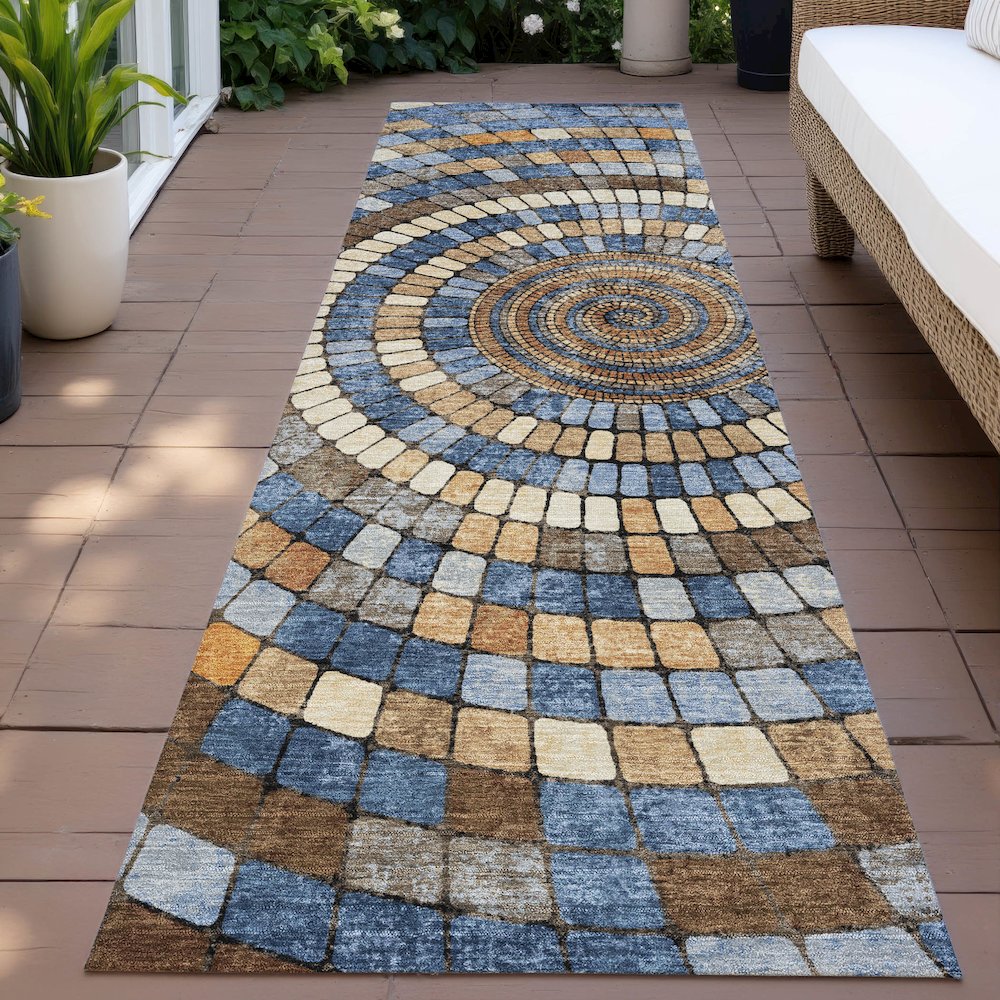 Machine Washable Indoor/Outdoor Chantille ACN2216 Denim 2'3" x 7'6" Runner Rug. Picture 6