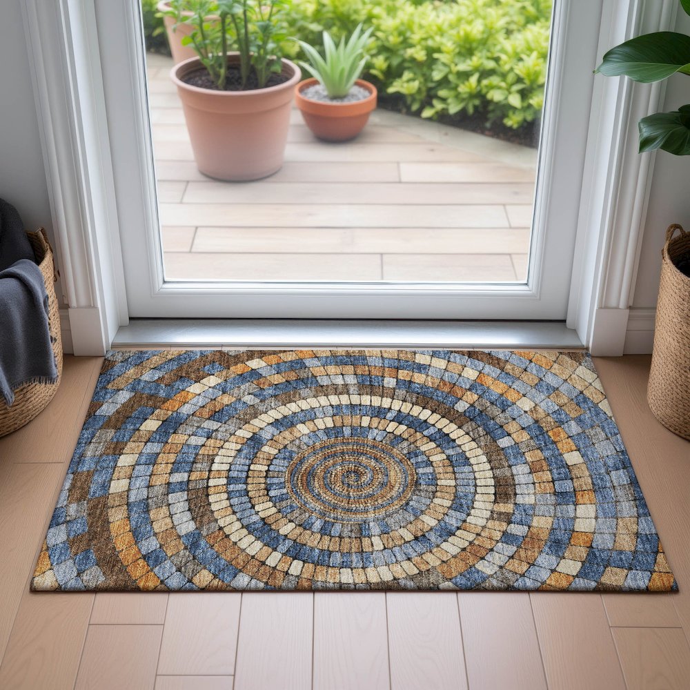 Machine Washable Indoor/Outdoor Chantille ACN2216 Denim 1'8" x 2'6" Rug. Picture 5