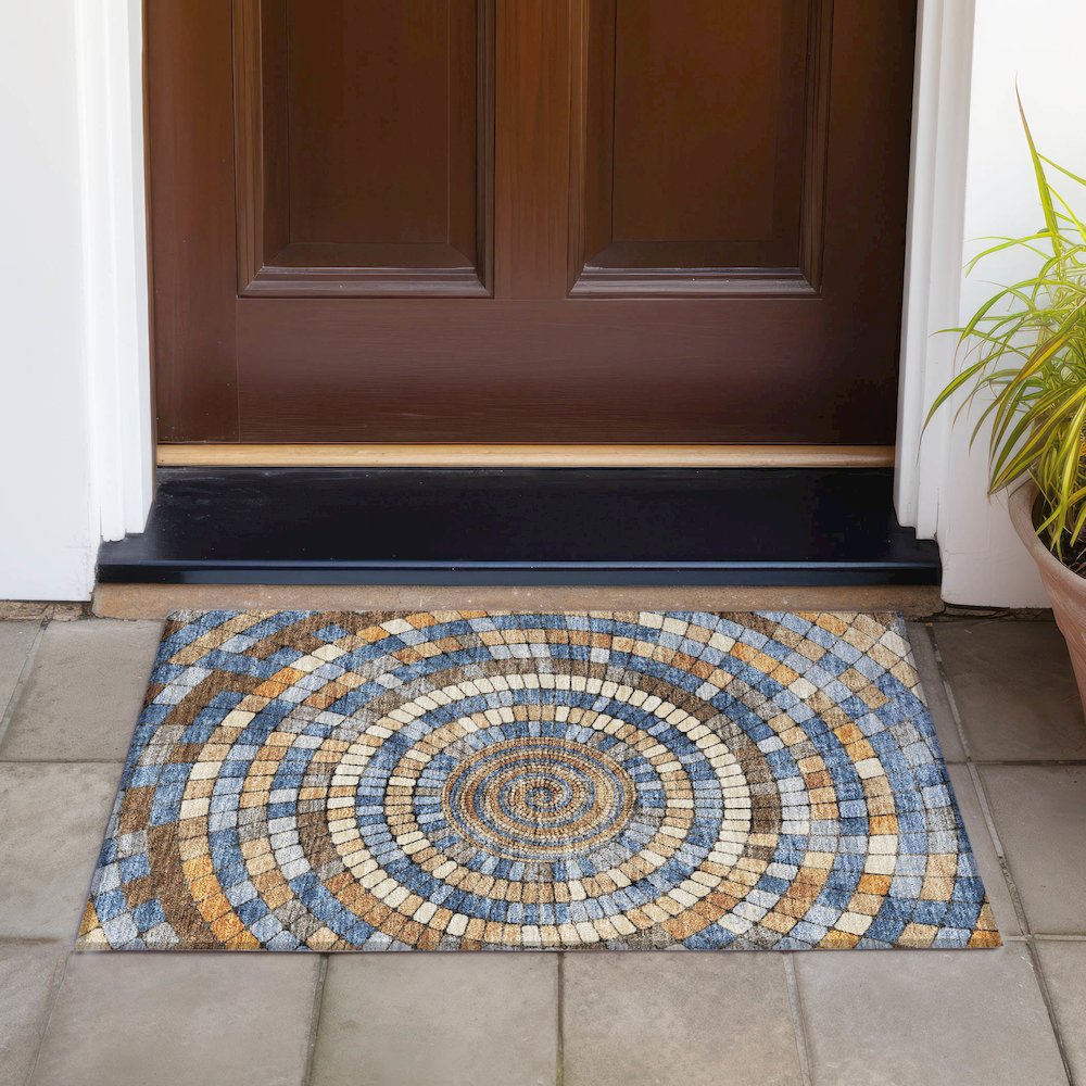 Machine Washable Indoor/Outdoor Chantille ACN2216 Denim 1'8" x 2'6" Rug. Picture 6