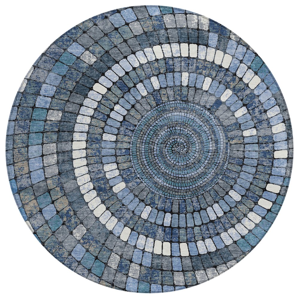 Machine Washable Indoor/Outdoor Chantille ACN2216 Navy 8' x 8' Round Rug. Picture 1
