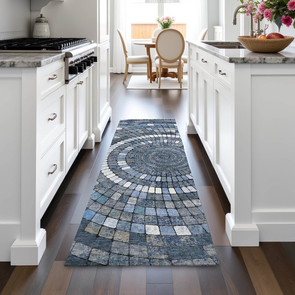 Machine Washable Indoor/Outdoor Chantille ACN2216 Navy 2'3" x 7'6" Runner Rug. Picture 5