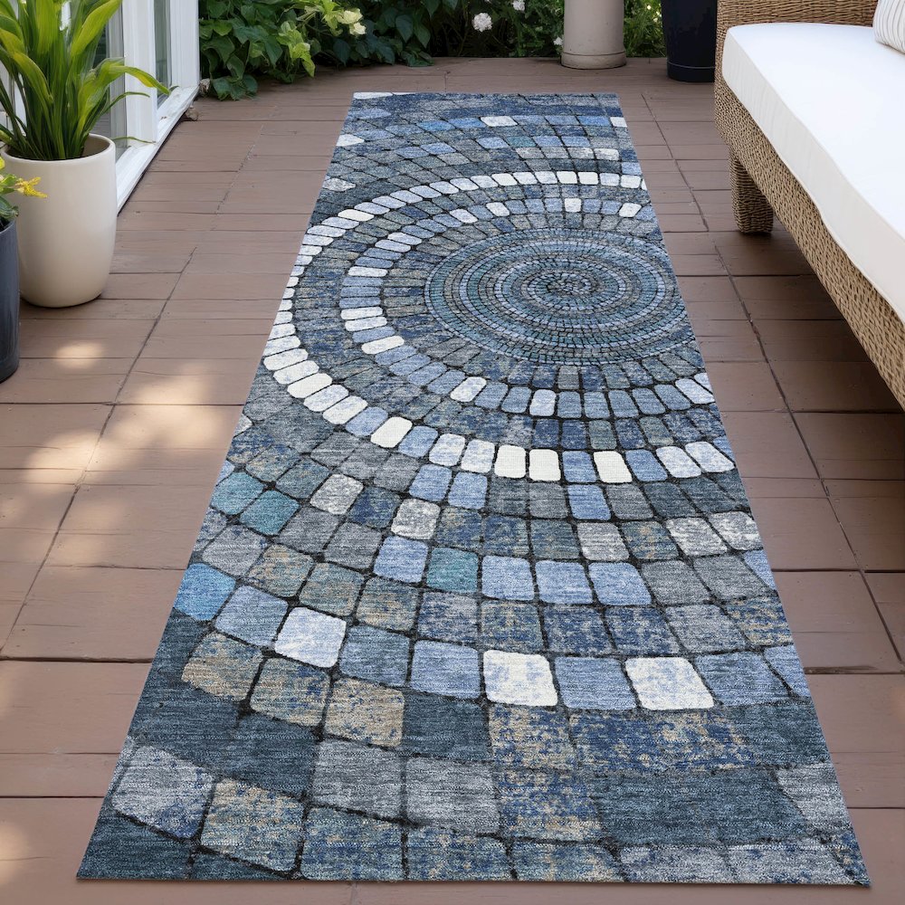 Machine Washable Indoor/Outdoor Chantille ACN2216 Navy 2'3" x 7'6" Runner Rug. Picture 6