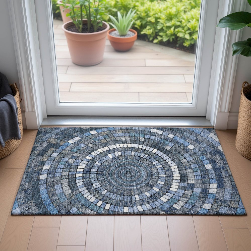 Machine Washable Indoor/Outdoor Chantille ACN2216 Navy 1'8" x 2'6" Rug. Picture 5