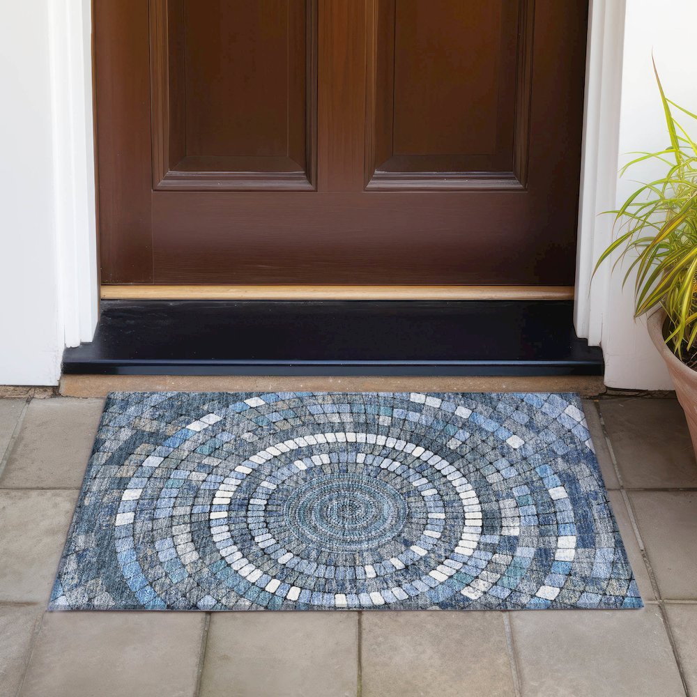 Machine Washable Indoor/Outdoor Chantille ACN2216 Navy 1'8" x 2'6" Rug. Picture 6