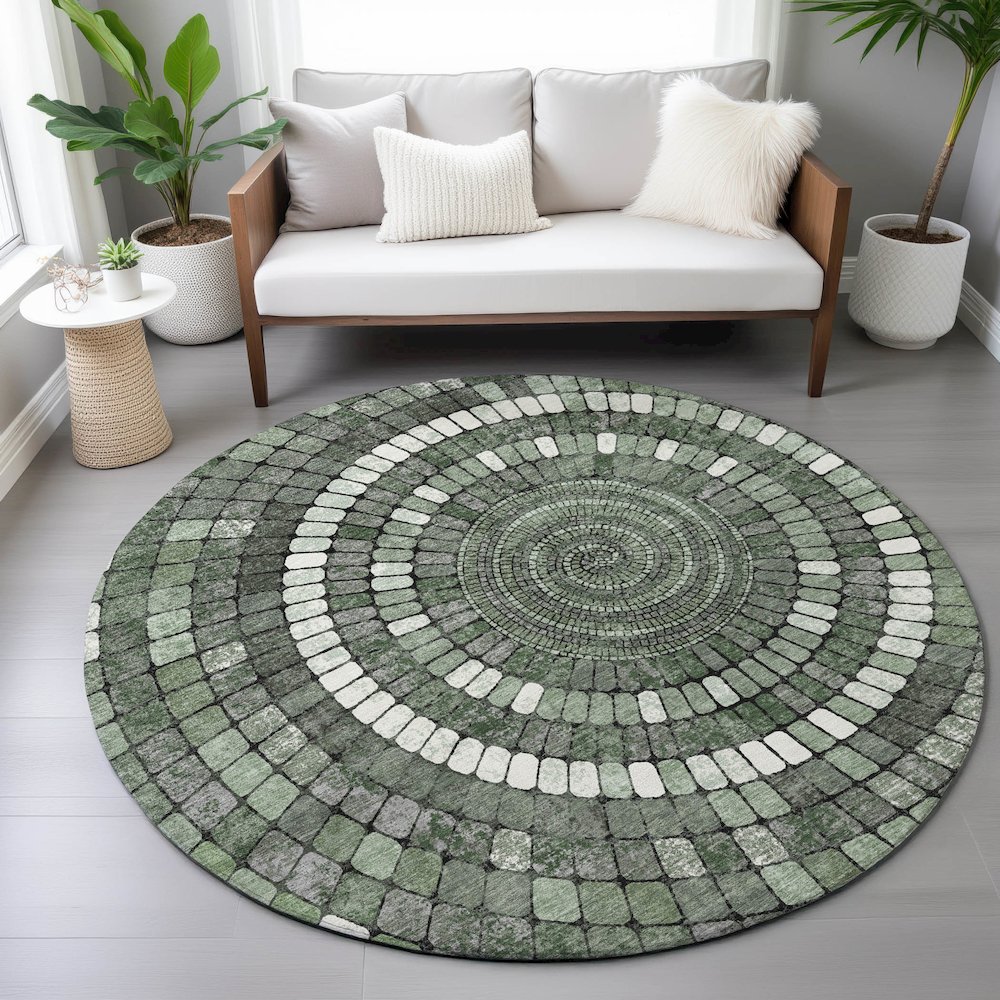 Machine Washable Indoor/Outdoor Chantille ACN2216 Sage 8' x 8' Round Rug. Picture 5