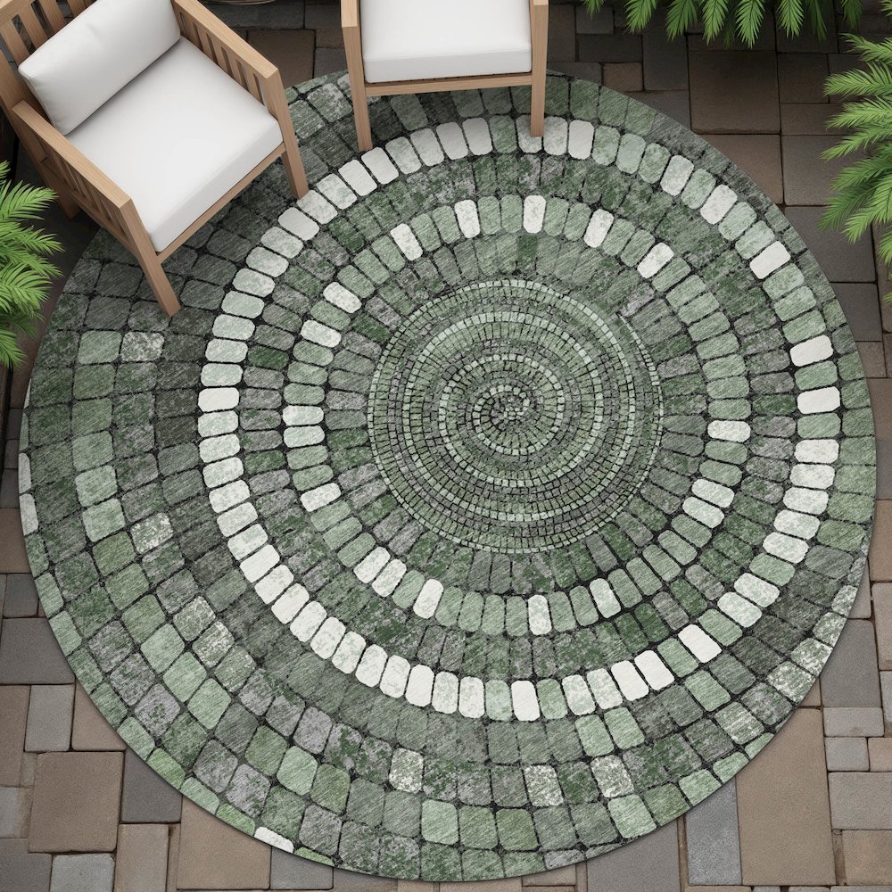Machine Washable Indoor/Outdoor Chantille ACN2216 Sage 8' x 8' Round Rug. Picture 6