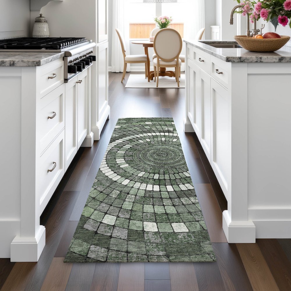 Machine Washable Indoor/Outdoor Chantille ACN2216 Sage 2'3" x 7'6" Runner Rug. Picture 5