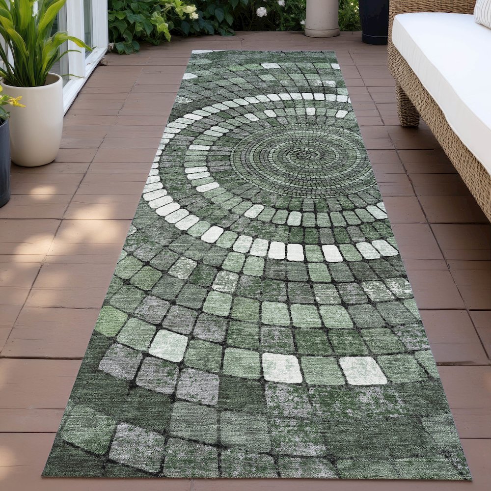 Machine Washable Indoor/Outdoor Chantille ACN2216 Sage 2'3" x 7'6" Runner Rug. Picture 6