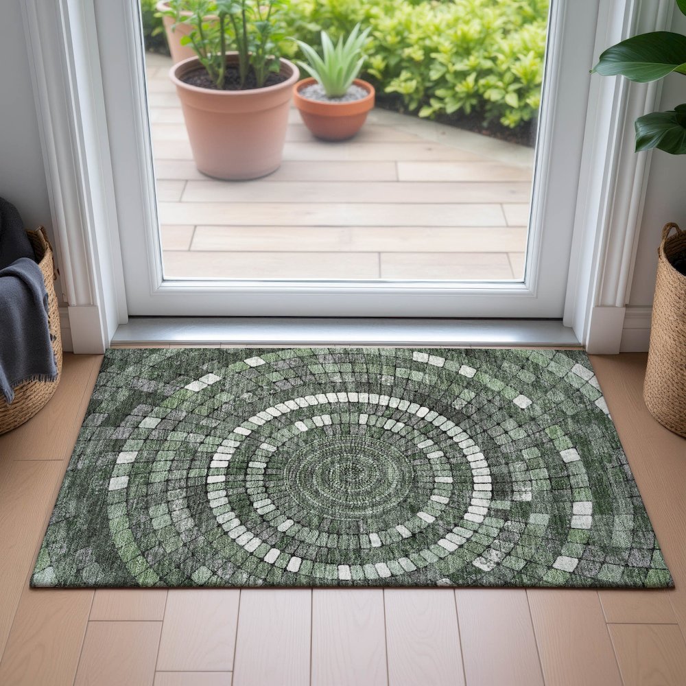 Machine Washable Indoor/Outdoor Chantille ACN2216 Sage 1'8" x 2'6" Rug. Picture 5