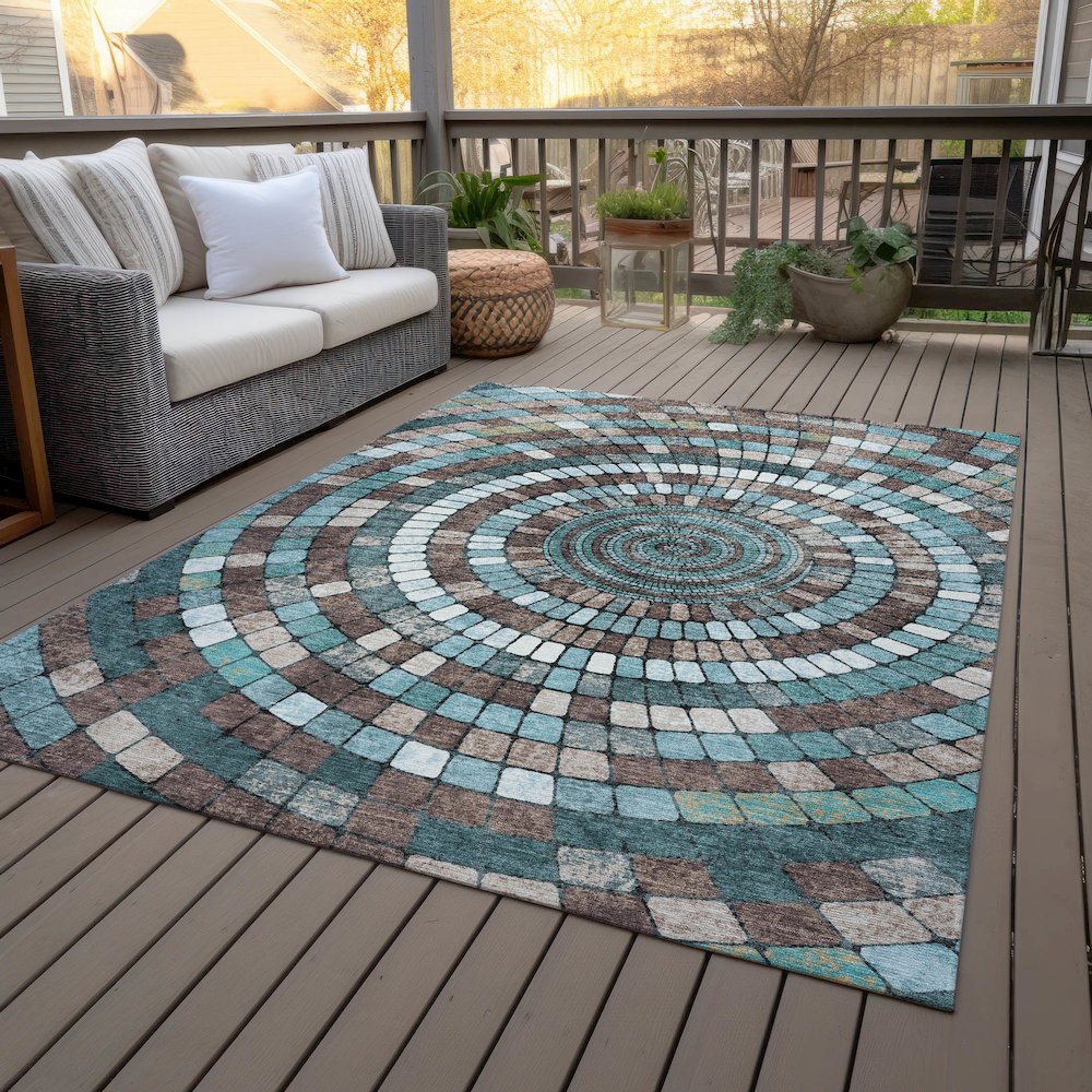 Machine Washable Indoor/Outdoor Chantille ACN2216 Teal 2'6" x 3'10" Rug. Picture 8