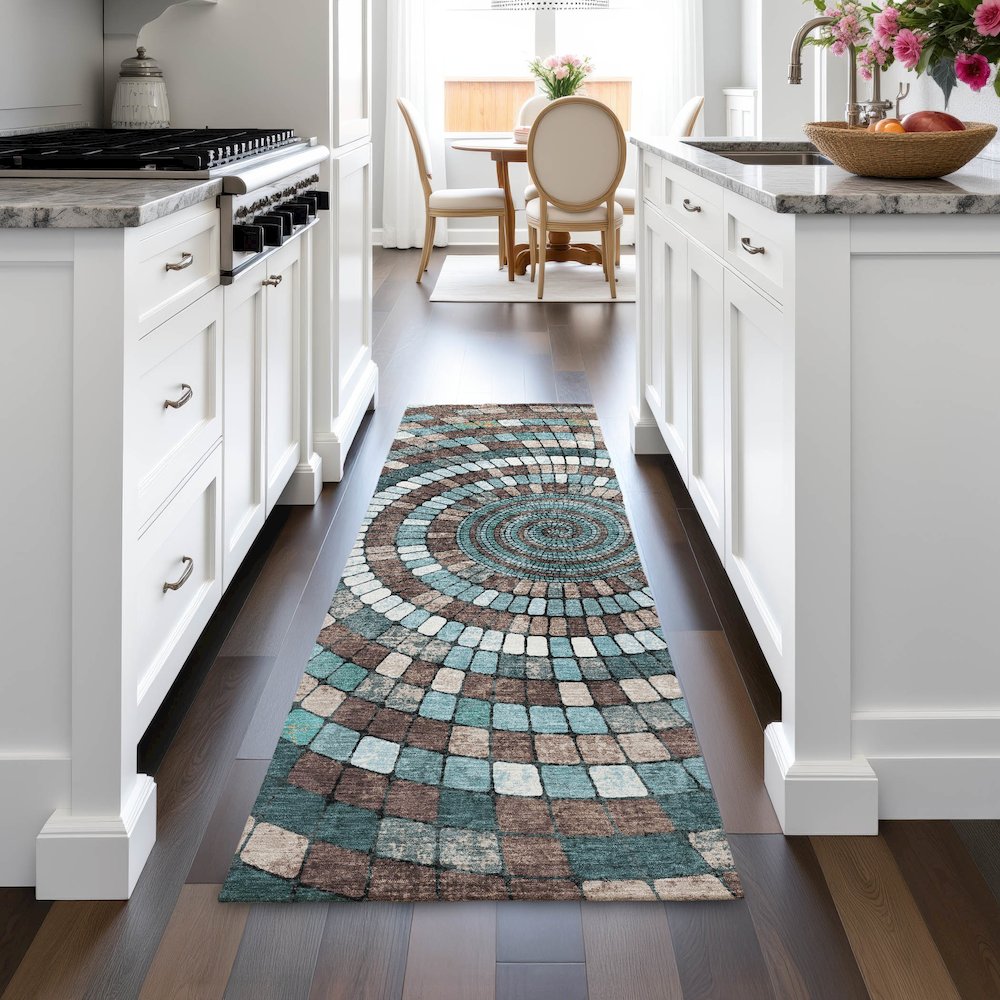 Machine Washable Indoor/Outdoor Chantille ACN2216 Teal 2'3" x 7'6" Runner Rug. Picture 5