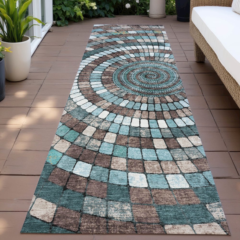 Machine Washable Indoor/Outdoor Chantille ACN2216 Teal 2'3" x 7'6" Runner Rug. Picture 6