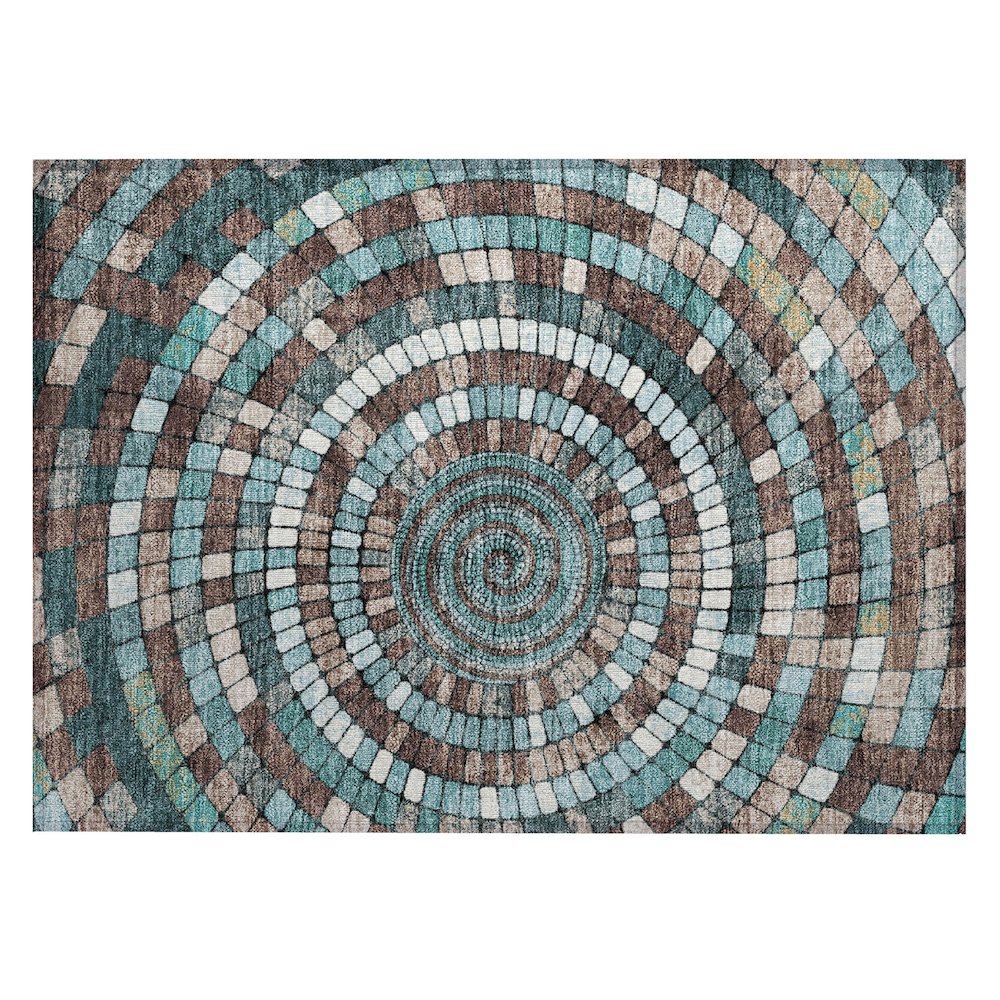 Machine Washable Indoor/Outdoor Chantille ACN2216 Teal 1'8" x 2'6" Rug. Picture 1