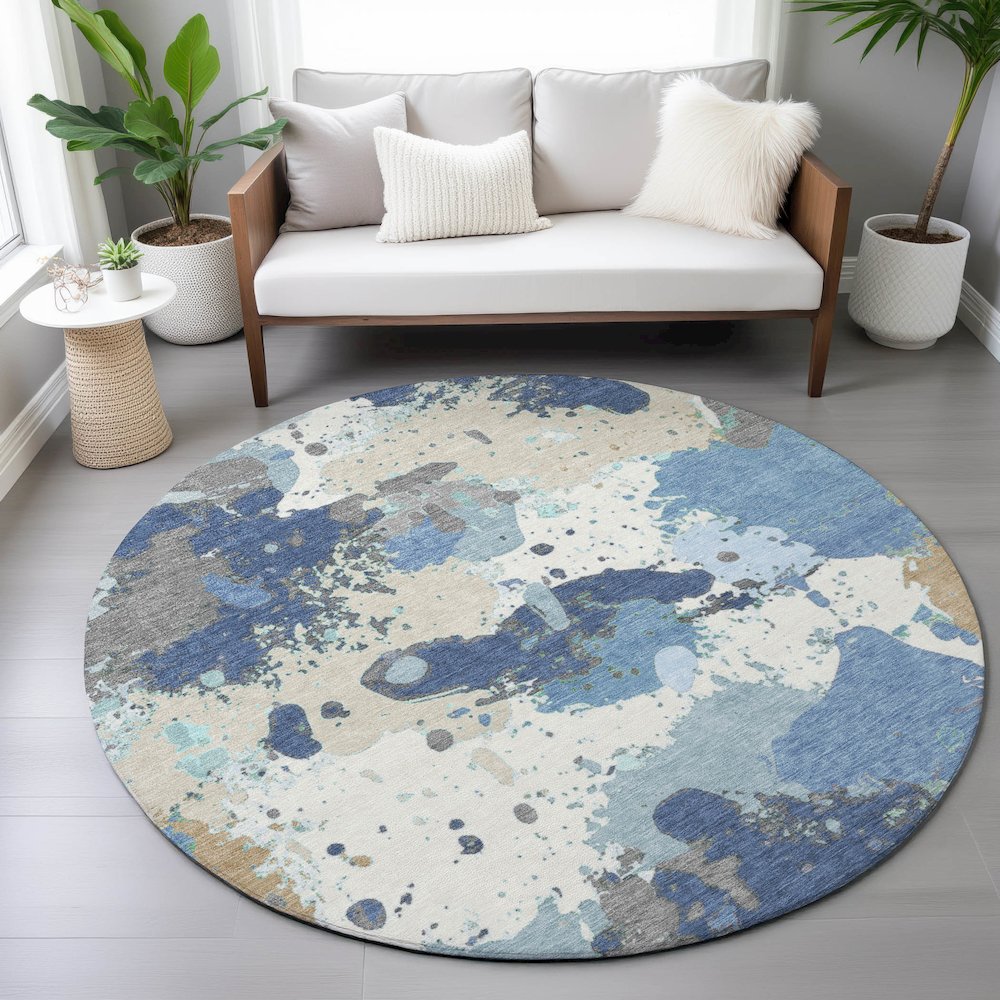 Machine Washable Indoor/Outdoor Chantille ACN2217 Denim 8' x 8' Round Rug. Picture 5
