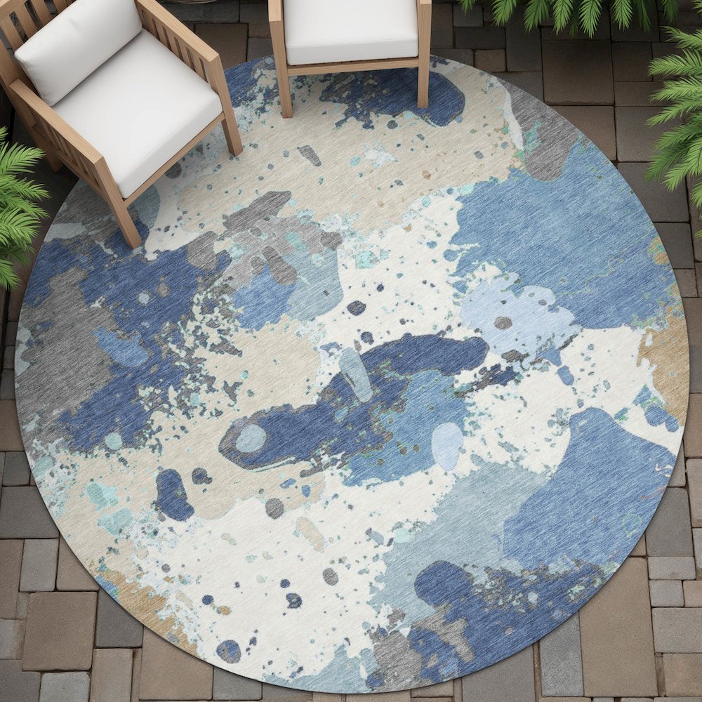 Machine Washable Indoor/Outdoor Chantille ACN2217 Denim 8' x 8' Round Rug. Picture 6