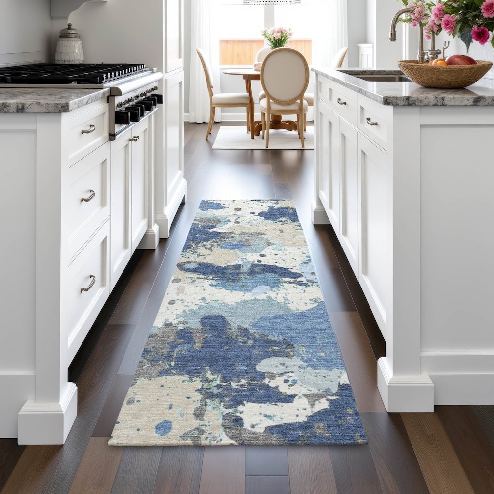 Machine Washable Indoor/Outdoor Chantille ACN2217 Denim 2'3" x 7'6" Runner Rug. Picture 5