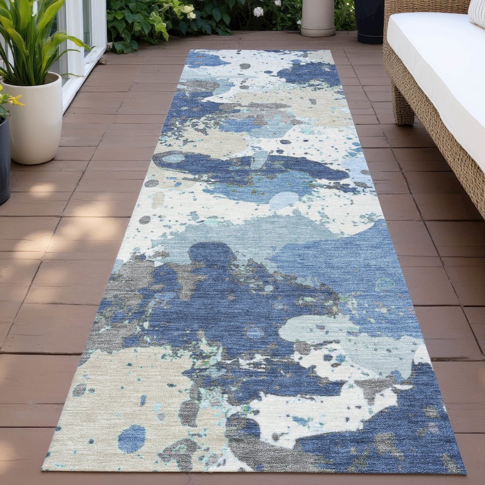 Machine Washable Indoor/Outdoor Chantille ACN2217 Denim 2'3" x 7'6" Runner Rug. Picture 6