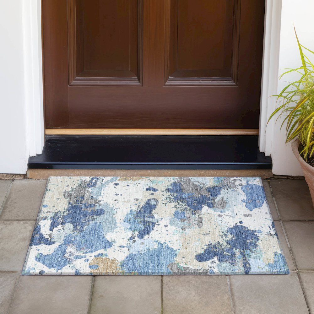 Machine Washable Indoor/Outdoor Chantille ACN2217 Denim 1'8" x 2'6" Rug. Picture 6