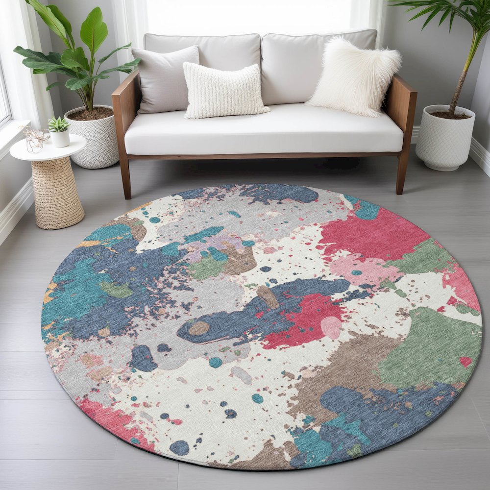 Machine Washable Indoor/Outdoor Chantille ACN2217 Ivory 8' x 8' Round Rug. Picture 5