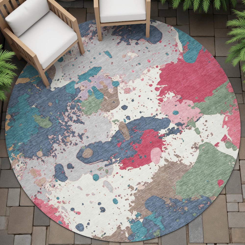 Machine Washable Indoor/Outdoor Chantille ACN2217 Ivory 8' x 8' Round Rug. Picture 6