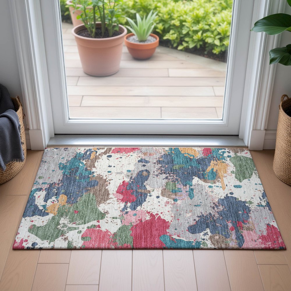 Machine Washable Indoor/Outdoor Chantille ACN2217 Ivory 1'8" x 2'6" Rug. Picture 5