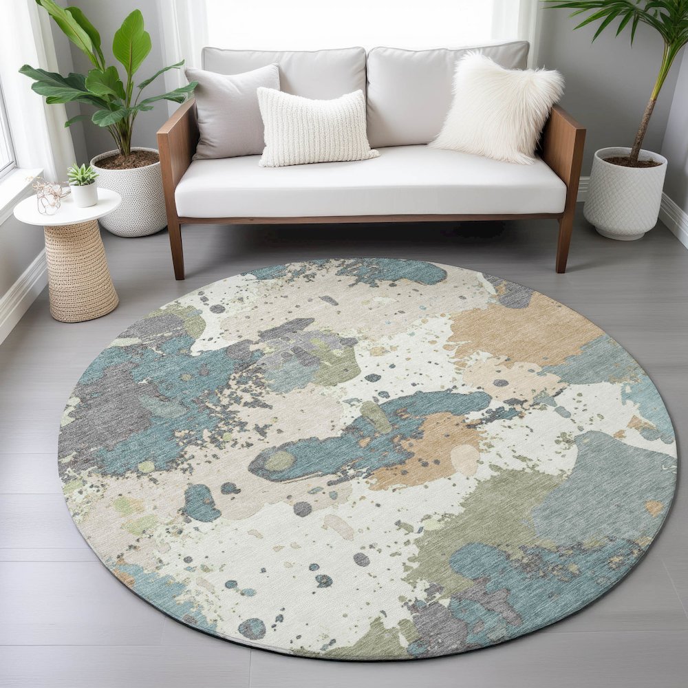 Machine Washable Indoor/Outdoor Chantille ACN2217 Seafoam 8' x 8' Round Rug. Picture 5