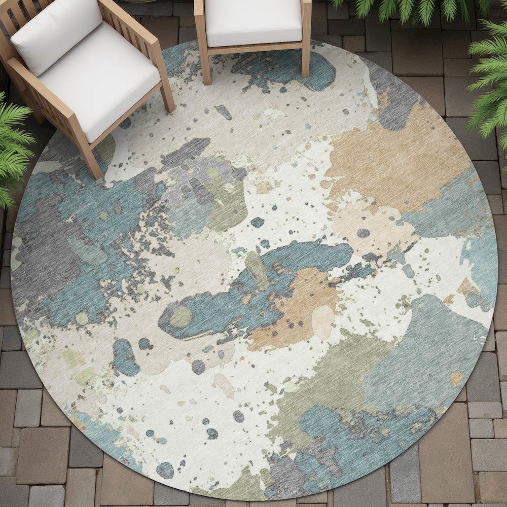 Machine Washable Indoor/Outdoor Chantille ACN2217 Seafoam 8' x 8' Round Rug. Picture 6